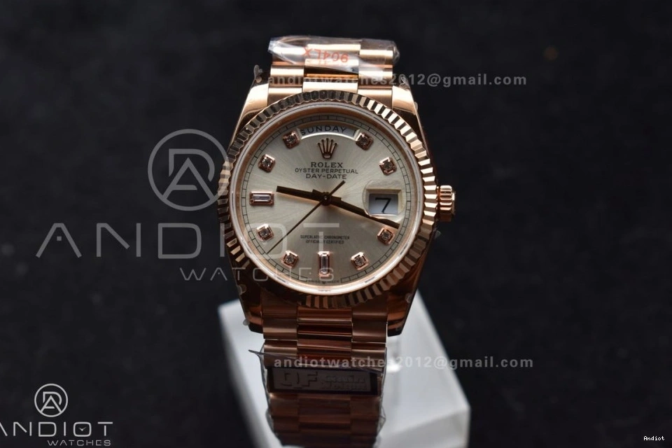 36 vr3255 DayDate on (Gain Diamond V5 Steel President Weight) Silver Square Edition QF Best Dial 904L with RG Bracelet 1112